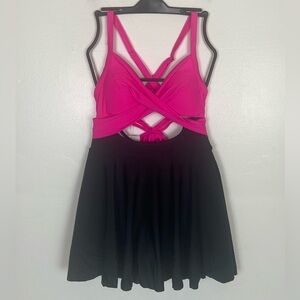 B2prity Desskini One Piece Swimsuit Size S Pink Black Barbiecore Fit & Flare NWT